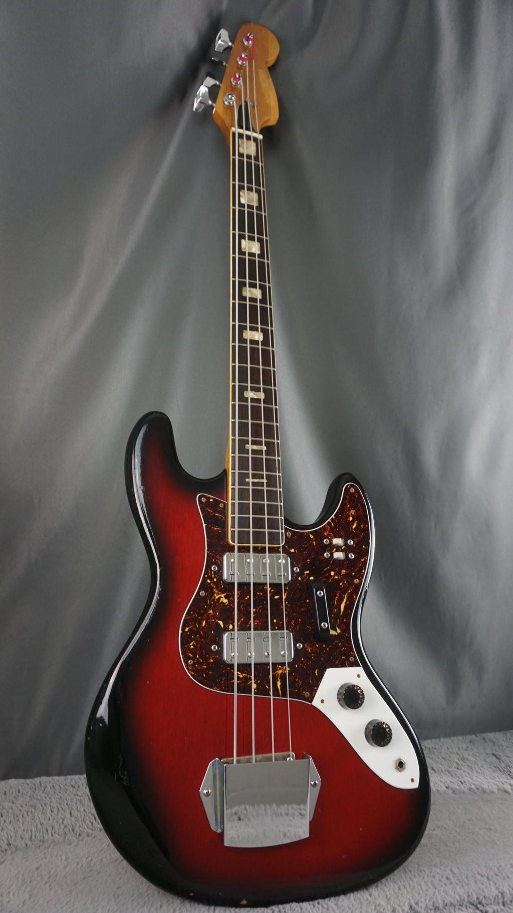 Vintage 1970s Made in Japan Bass Guitar Redburst w/ Dual Pickups & Original Electronics