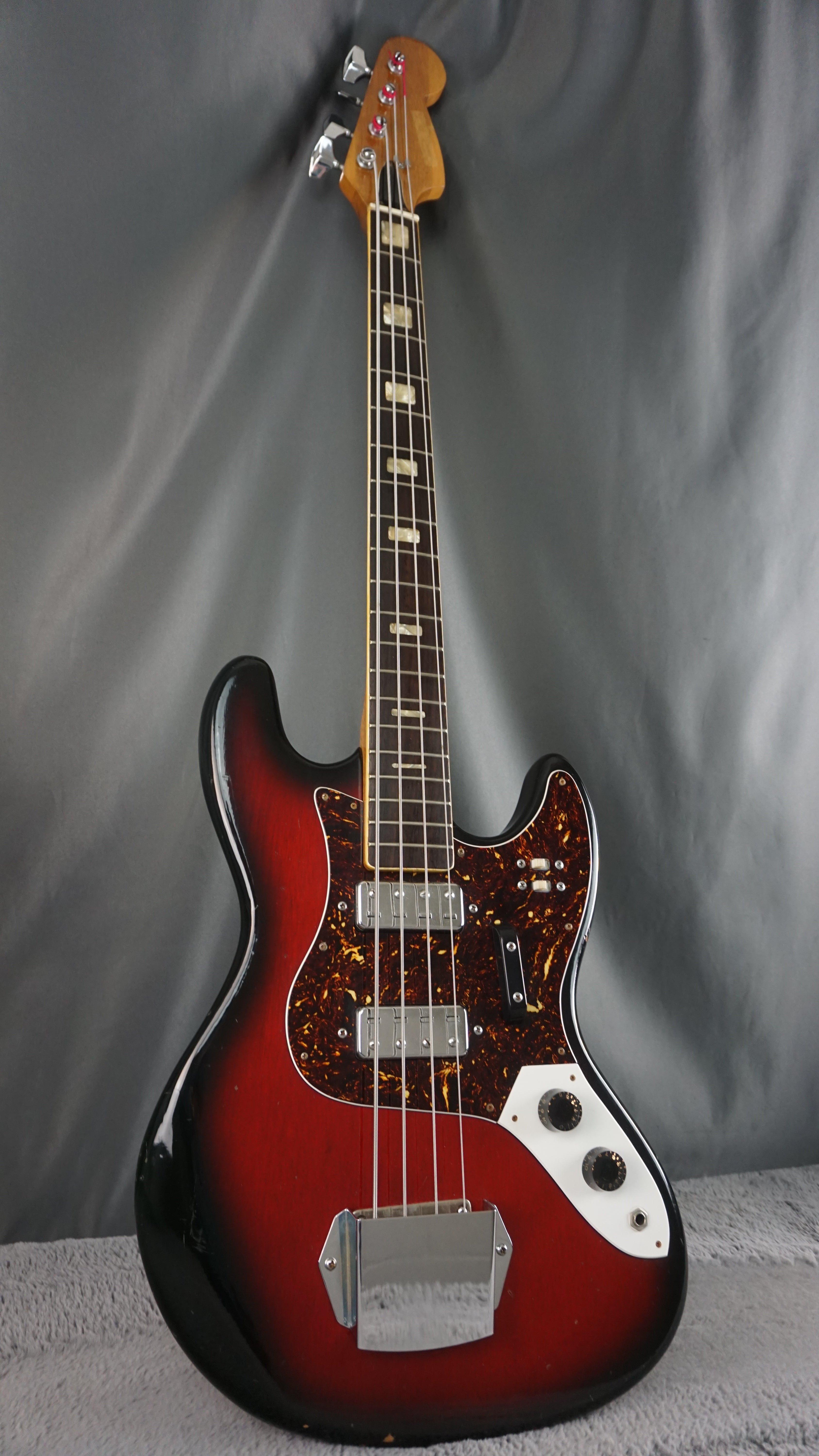 Vintage 1970s Made in Japan Bass Guitar Redburst w/ Dual Pickups & Original Electronics