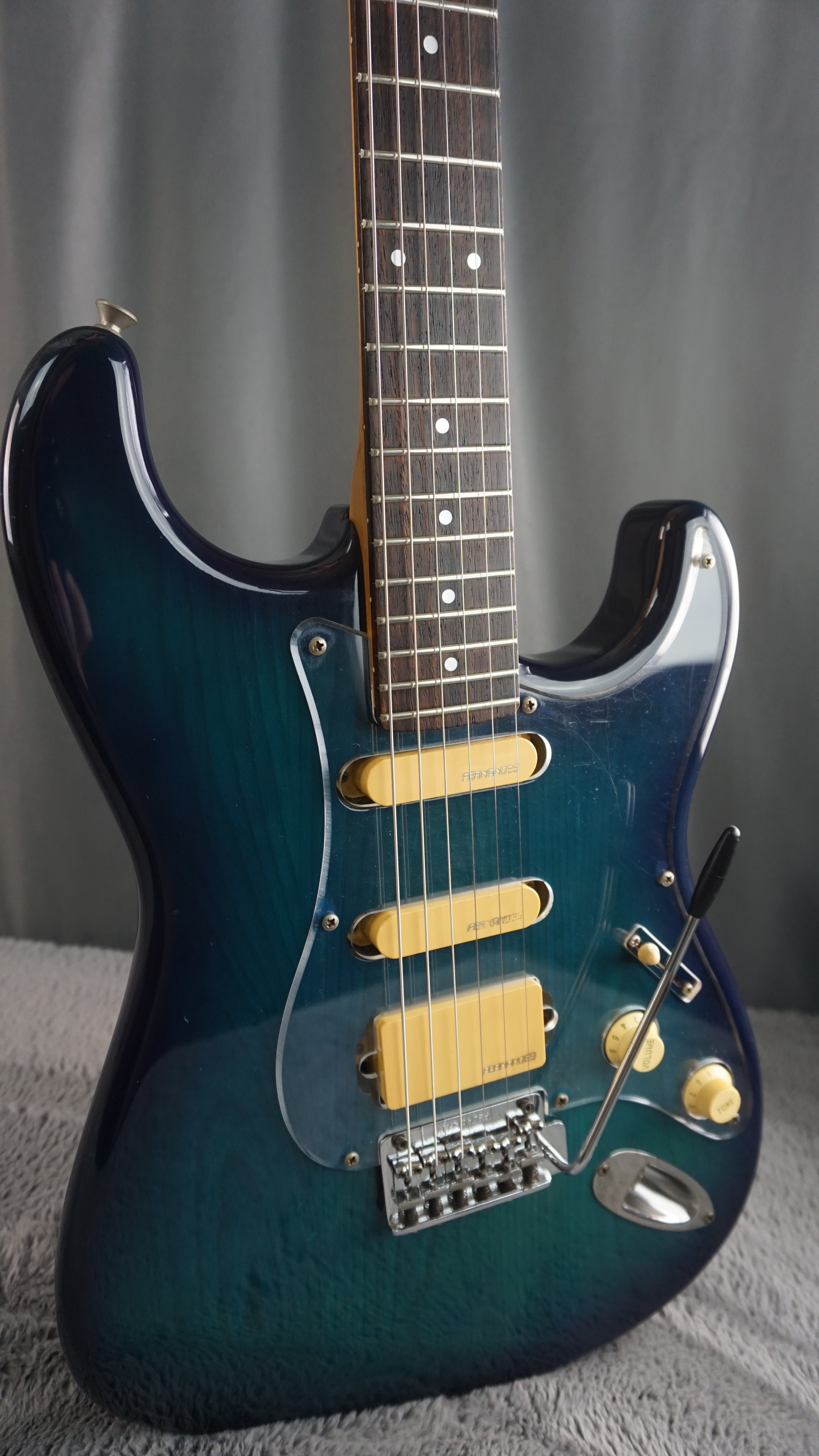 Fernandes “The Function” ST-45C MIJ Electric Guitar Blue Burst Flame Top w/ Fernandes Hard Case