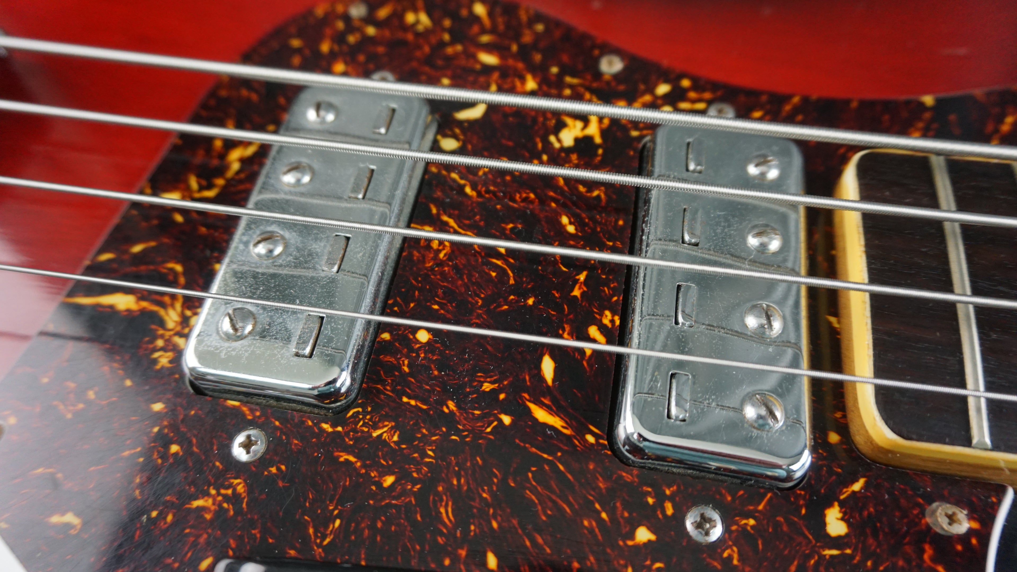 Vintage 1970s Made in Japan Bass Guitar Redburst w/ Dual Pickups & Original Electronics