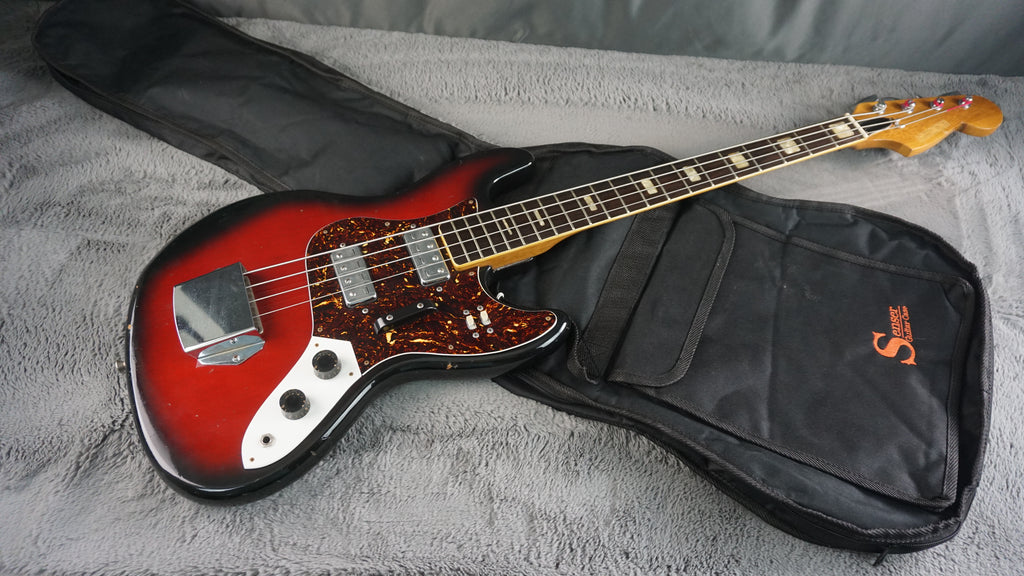 Vintage 1970s Made in Japan Bass Guitar Redburst w/ Dual Pickups & Original Electronics