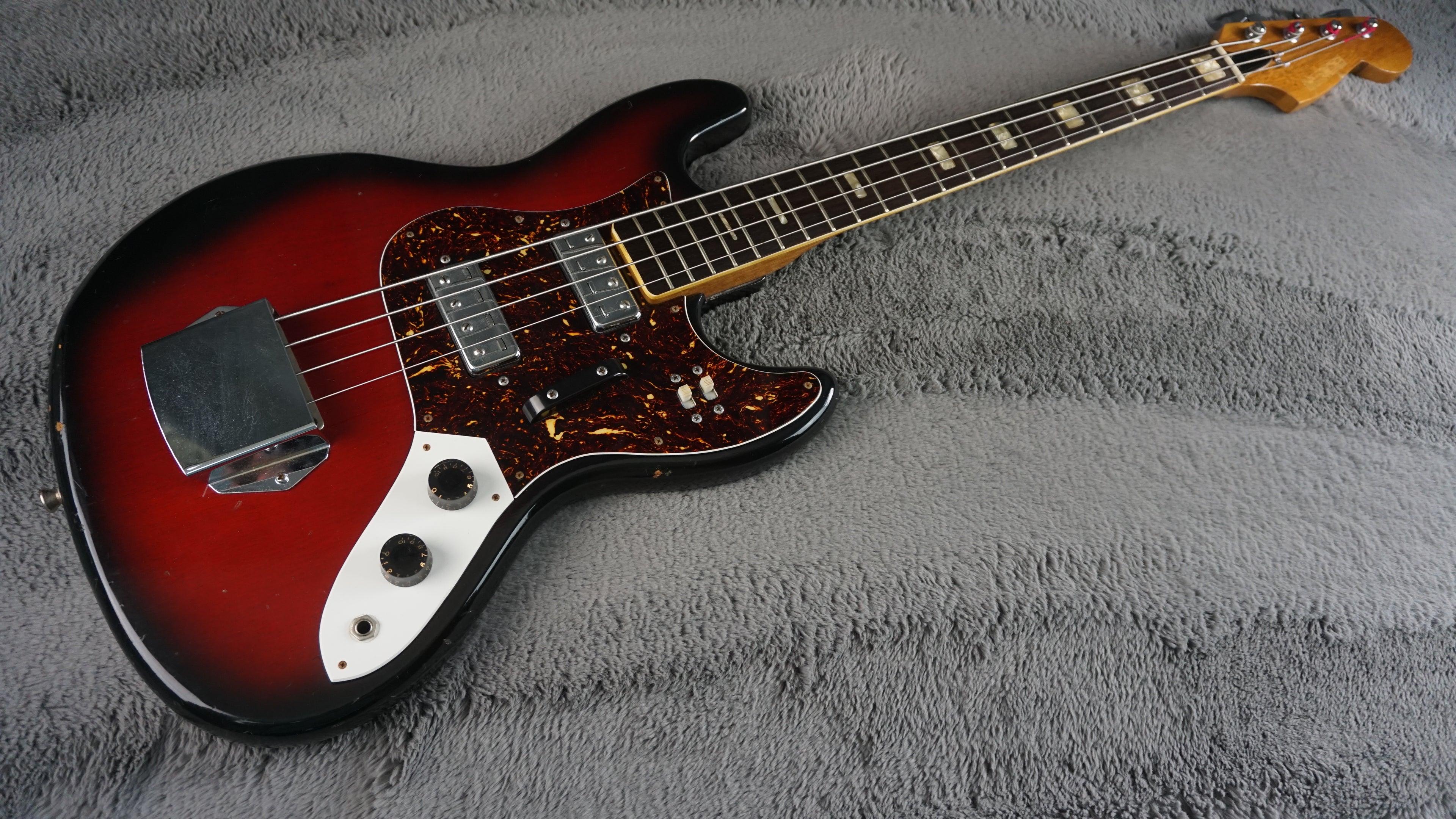 Vintage 1970s Made in Japan Bass Guitar Redburst w/ Dual Pickups & Original Electronics