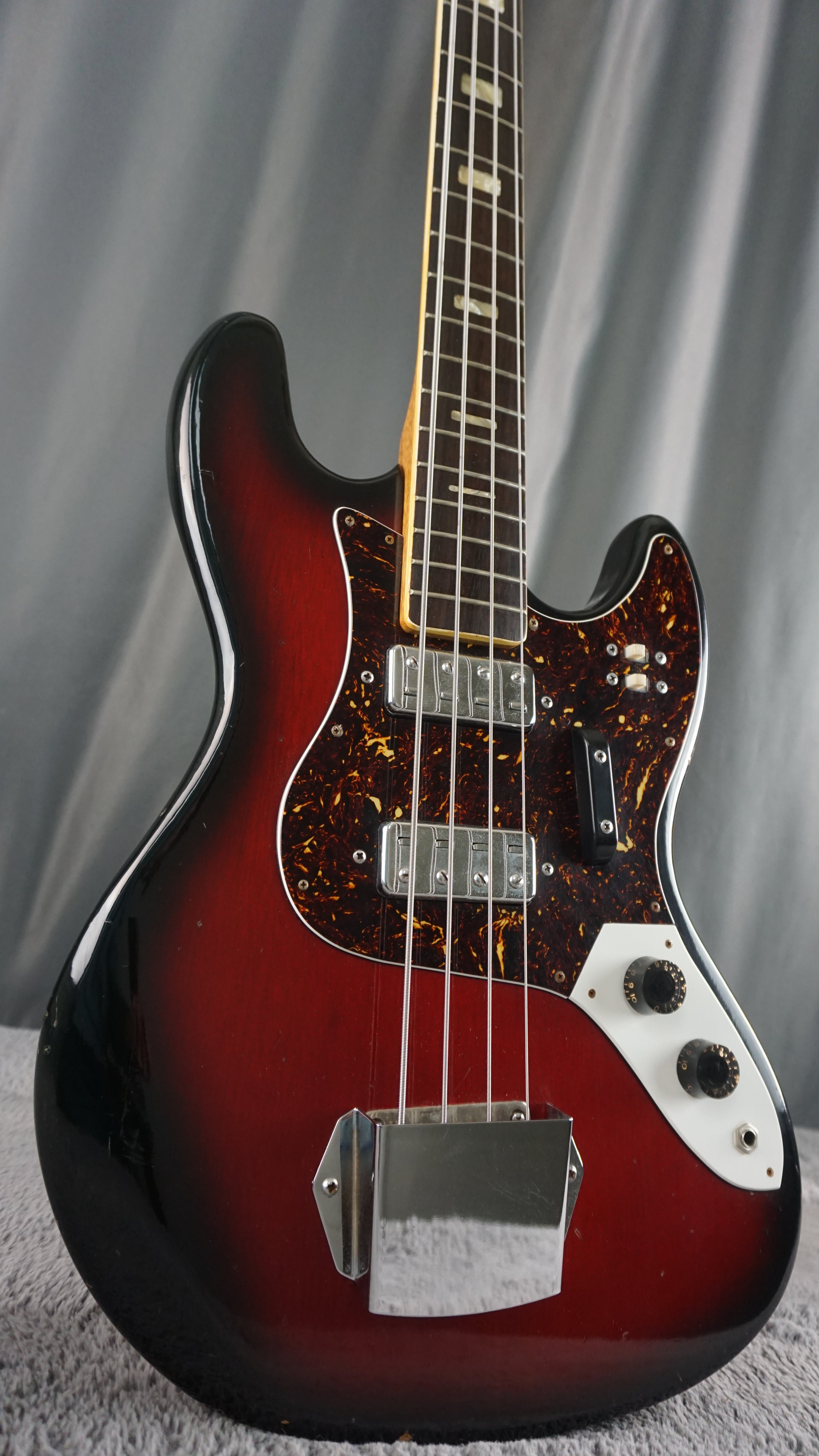 Vintage 1970s Made in Japan Bass Guitar Redburst w/ Dual Pickups & Original Electronics