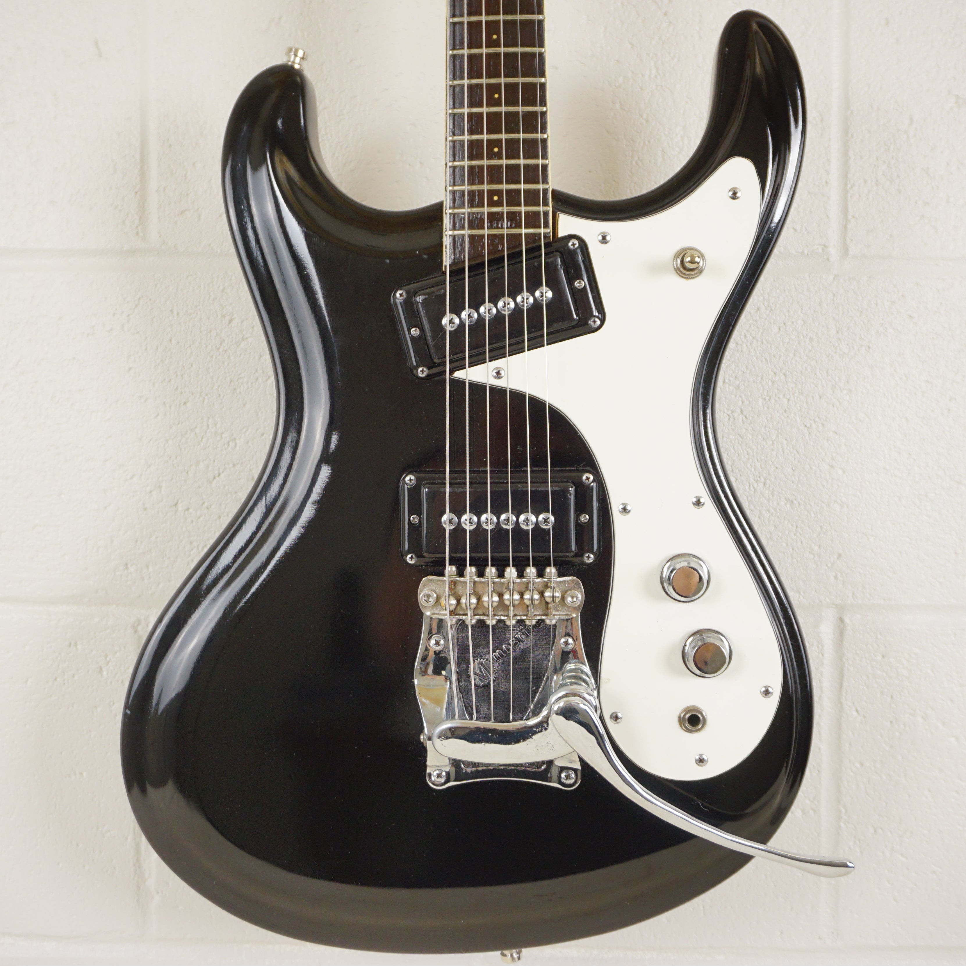 Mosrite Firstman MIJ Black Electric Guitar w/ Vibrato & Hard Case