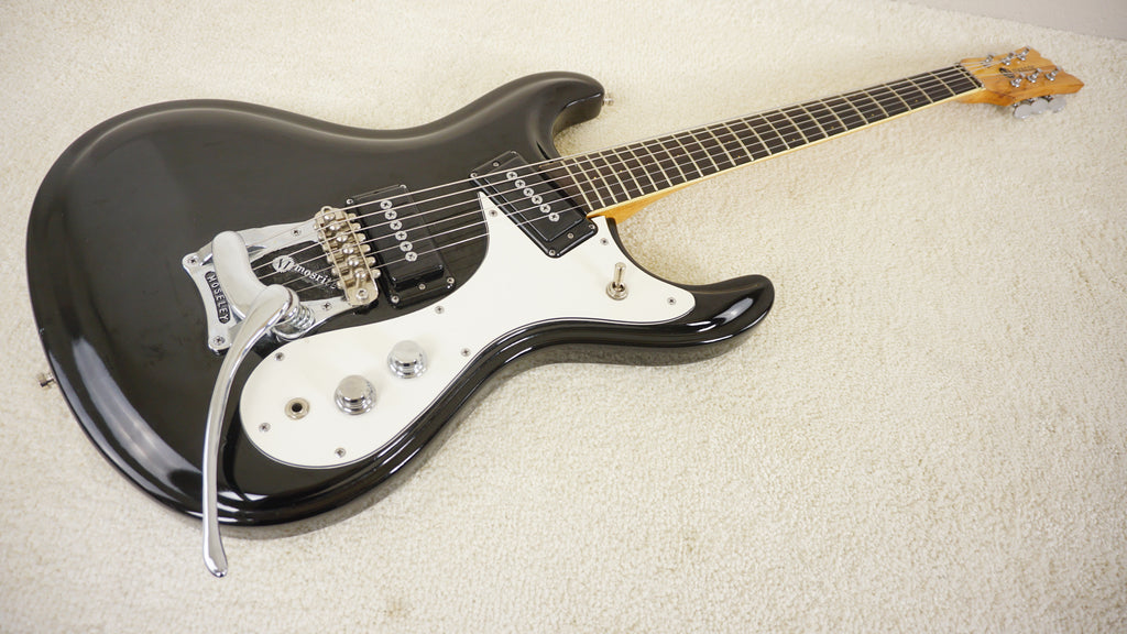Mosrite Firstman MIJ Black Electric Guitar w/ Vibrato & Hard Case
