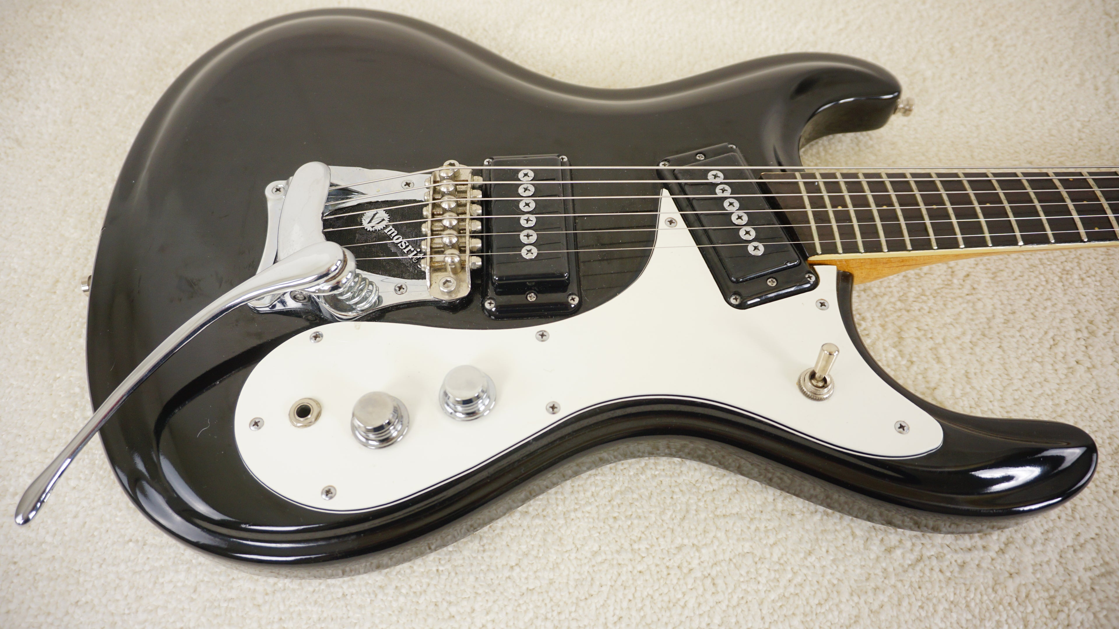 Mosrite Firstman MIJ Black Electric Guitar w/ Vibrato & Hard Case