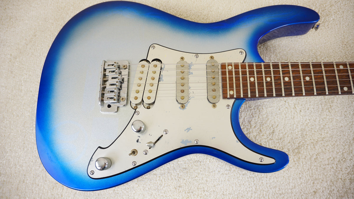 1990s Metal Driver Superstrat Blue Silver Burst HSS Electric Guitar MIJ
