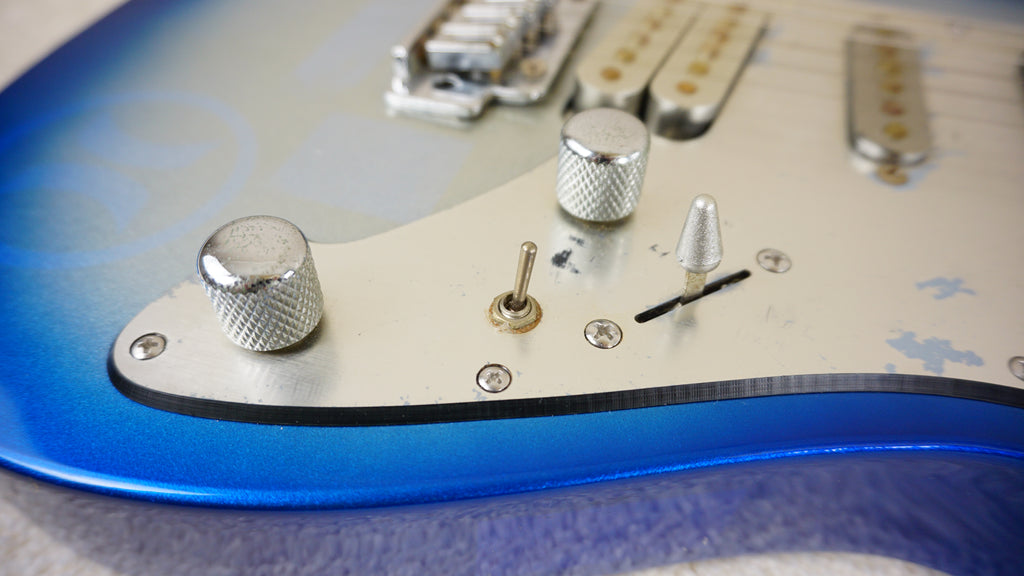 1990s Metal Driver Superstrat Blue Silver Burst HSS Electric Guitar MIJ