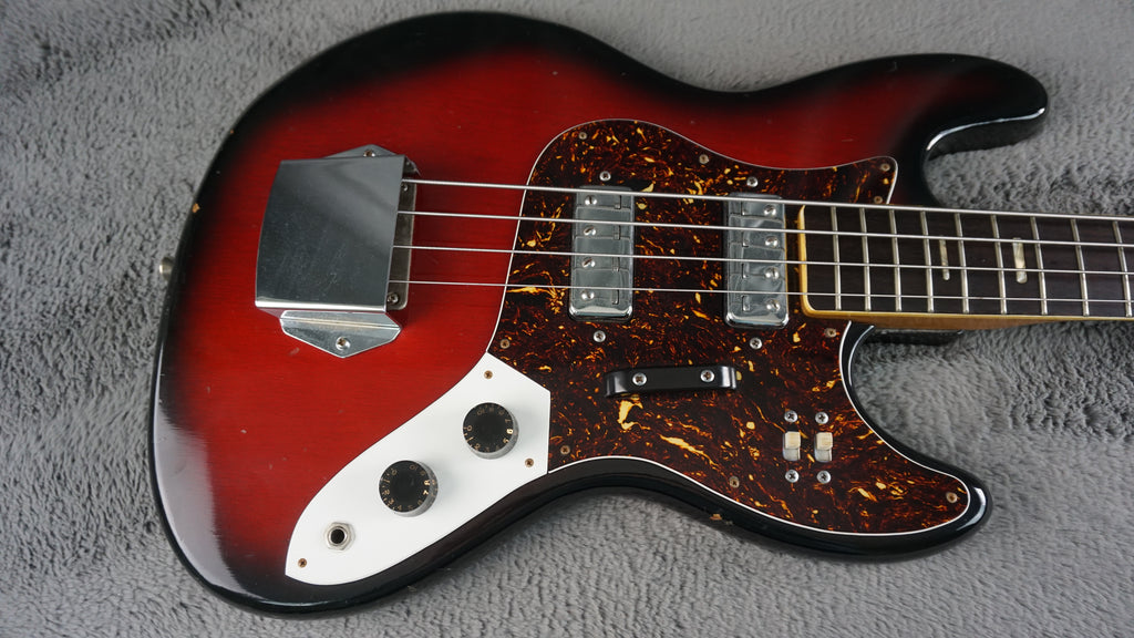 Vintage 1970s Made in Japan Bass Guitar Redburst w/ Dual Pickups & Original Electronics
