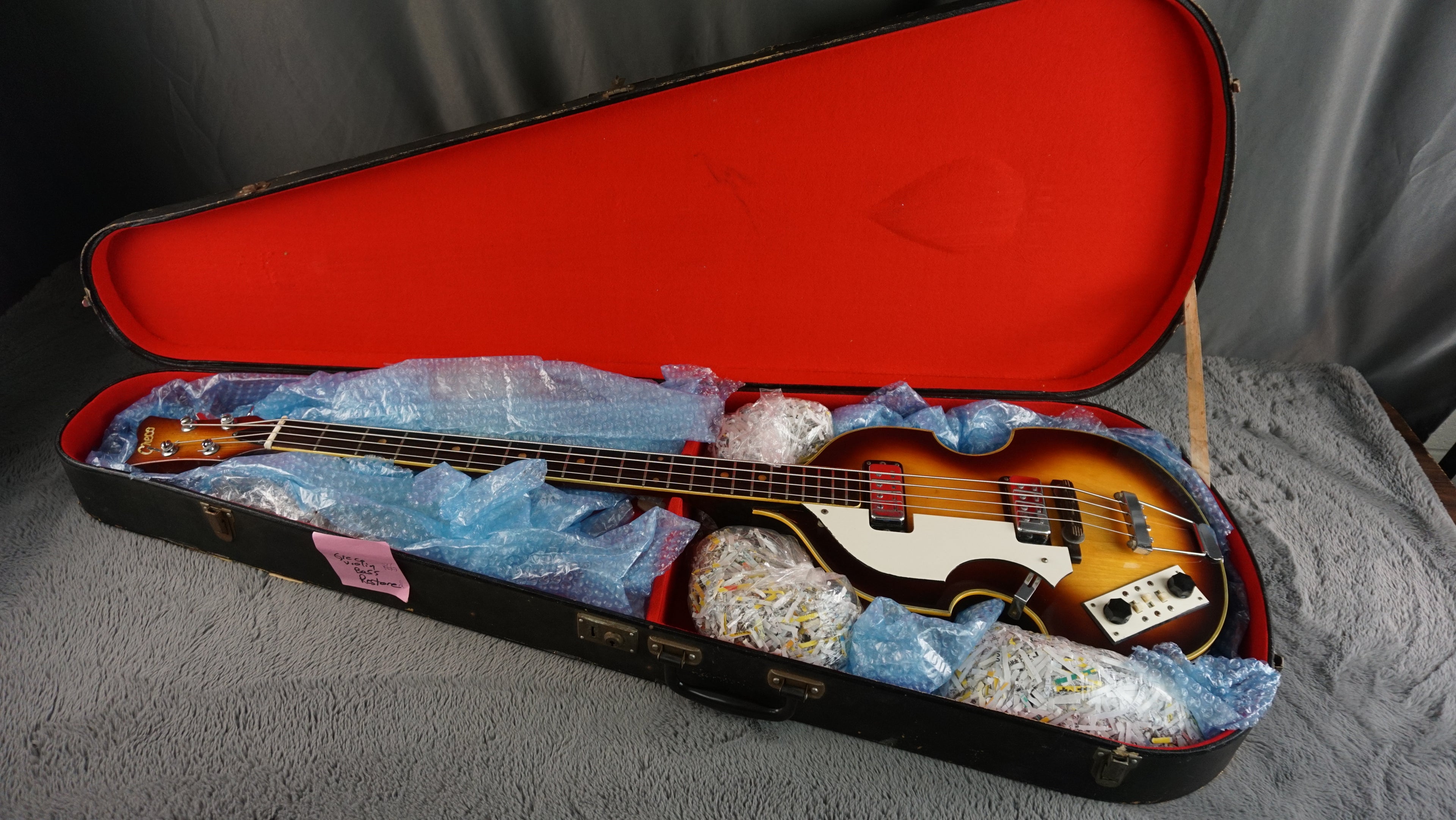 Greco Violin Bass Vintage - Sunburst Semi-Hollow Lefty
