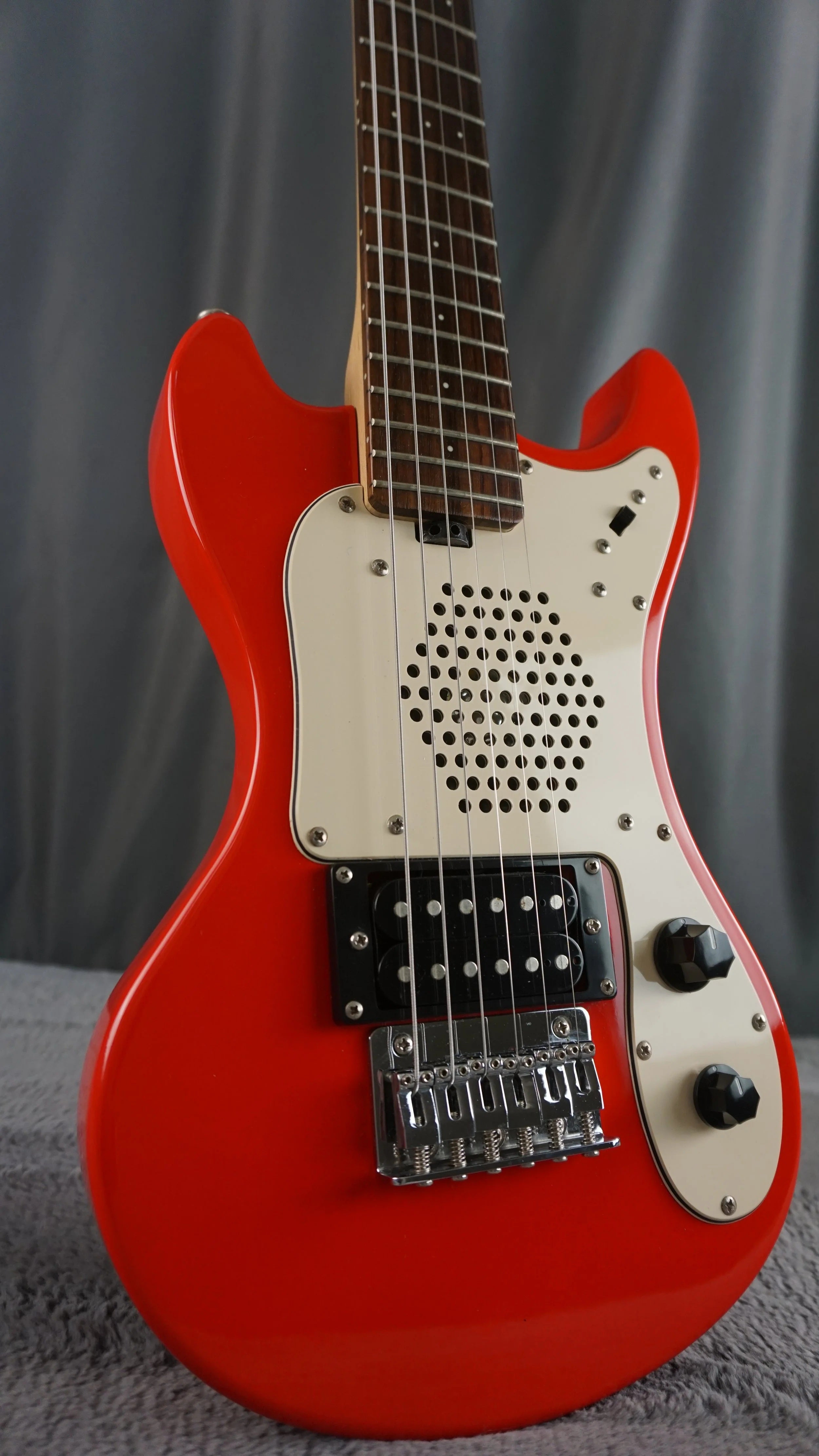 Marine Rider Travel Electric Guitar w/ Built-In Speaker – Compact Practice Guitar – Red