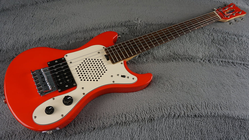 Marine Rider Travel Electric Guitar w/ Built-In Speaker – Compact Practice Guitar – Red