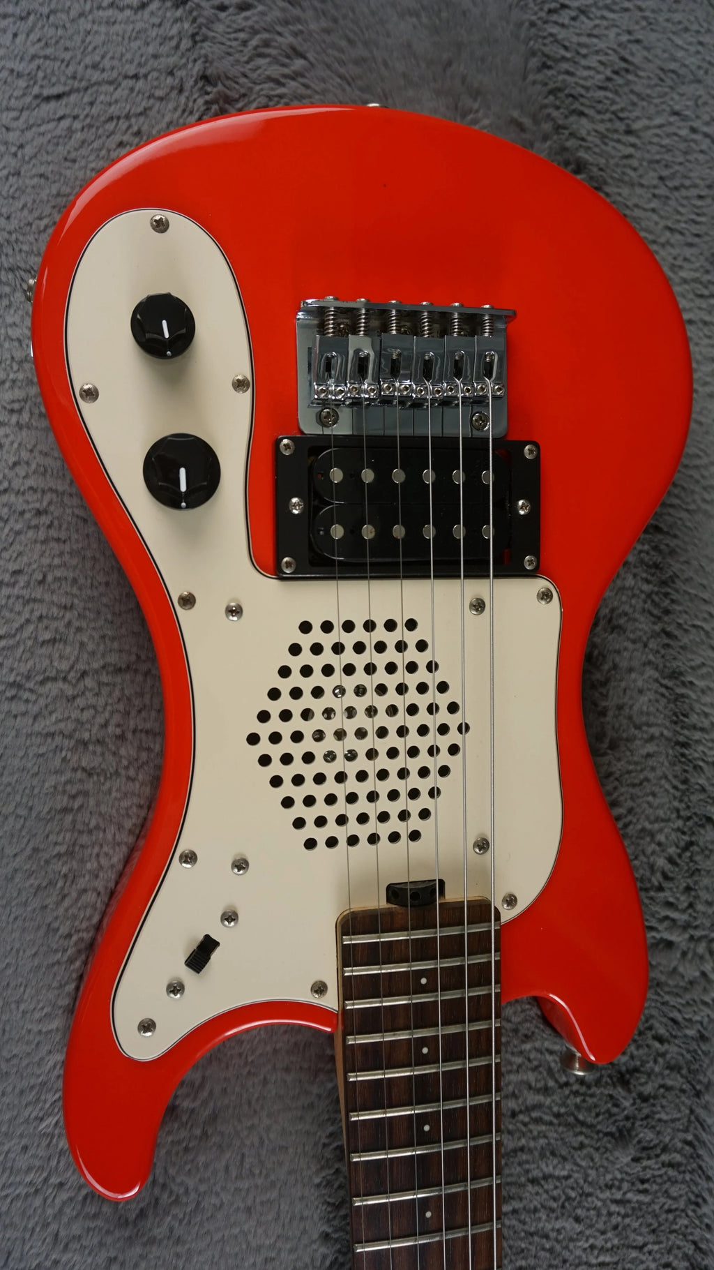 Marine Rider Travel Electric Guitar w/ Built-In Speaker – Compact Practice Guitar – Red