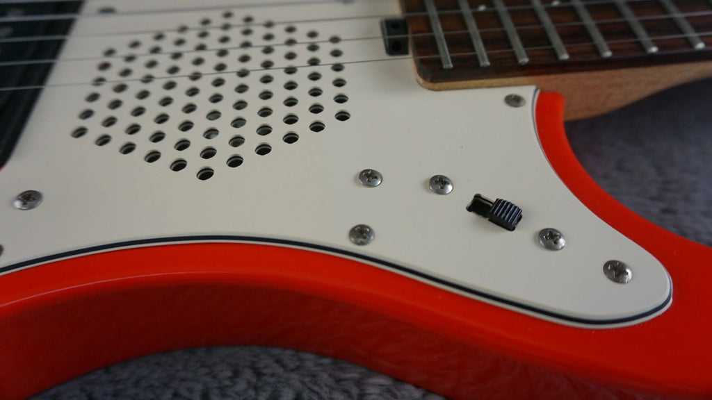 Marine Rider Travel Electric Guitar w/ Built-In Speaker – Compact Practice Guitar – Red