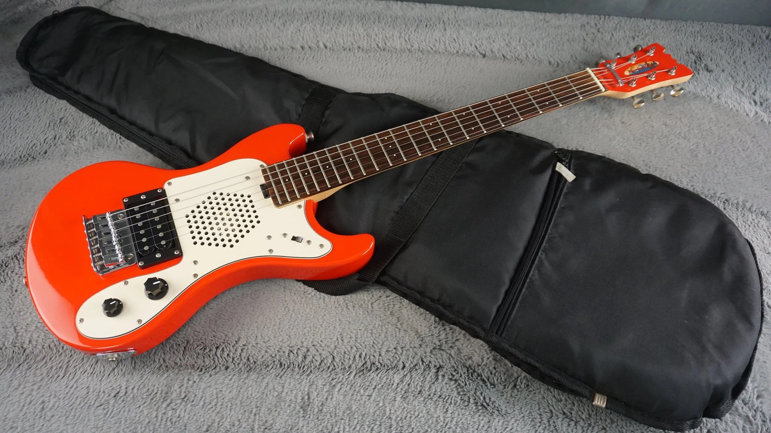 Marine Rider Travel Electric Guitar w/ Built-In Speaker – Compact Practice Guitar – Red