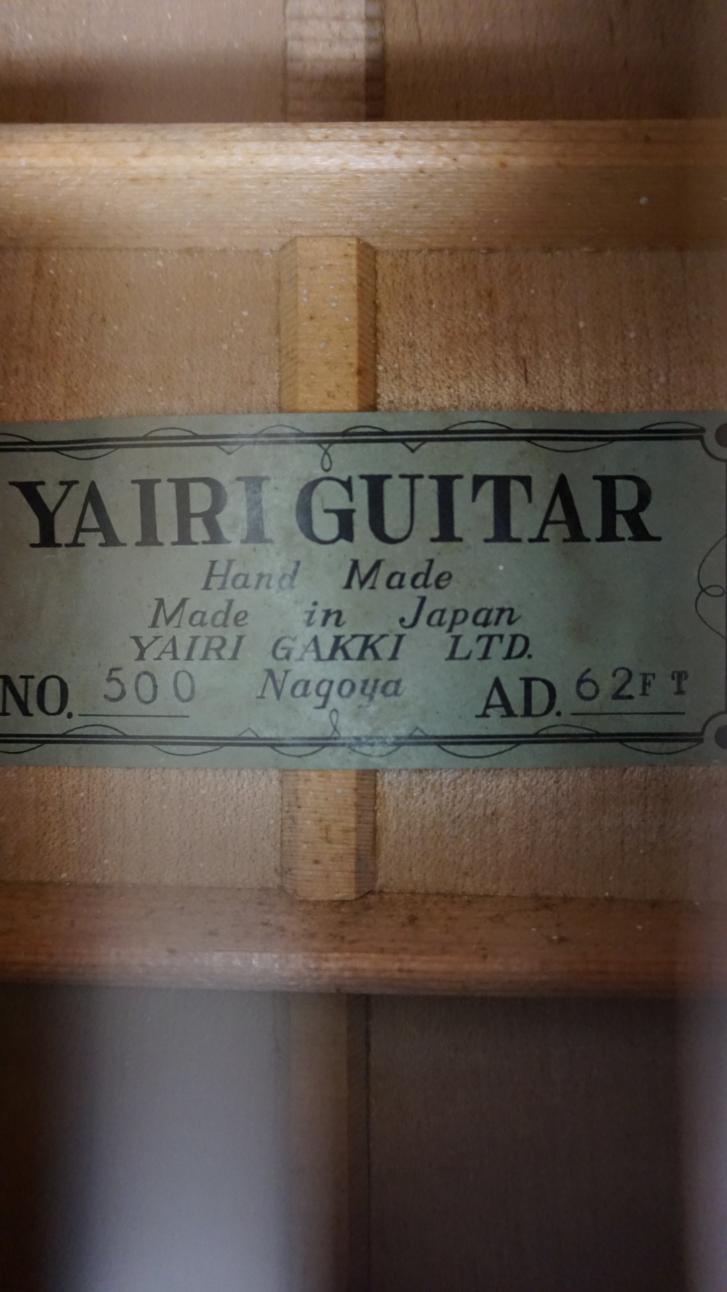Yairi Guitar No. 500 1962 Classical Guitar Japan w/ Hard Case