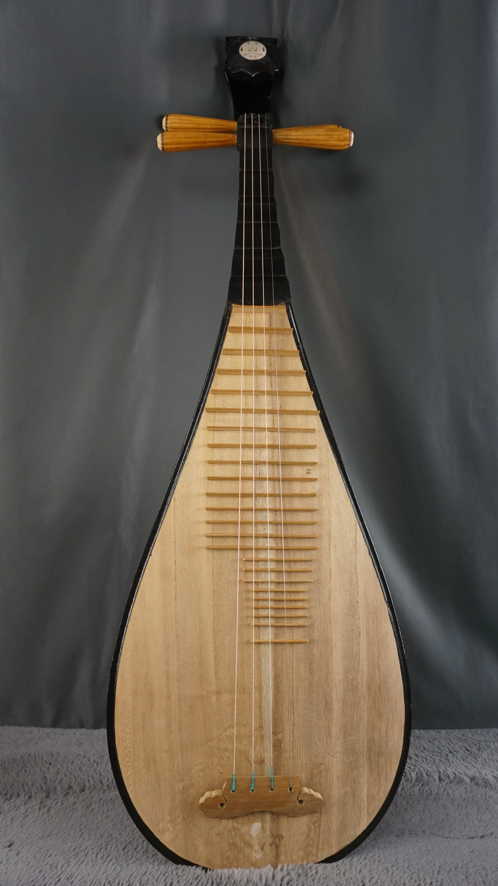 Handmade Chinese Pipa (4-String Lute) w/ Hard Case – Carved Frets, Solid Wood Body