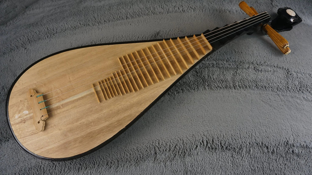 Handmade Chinese Pipa (4-String Lute) w/ Hard Case – Carved Frets, Solid Wood Body