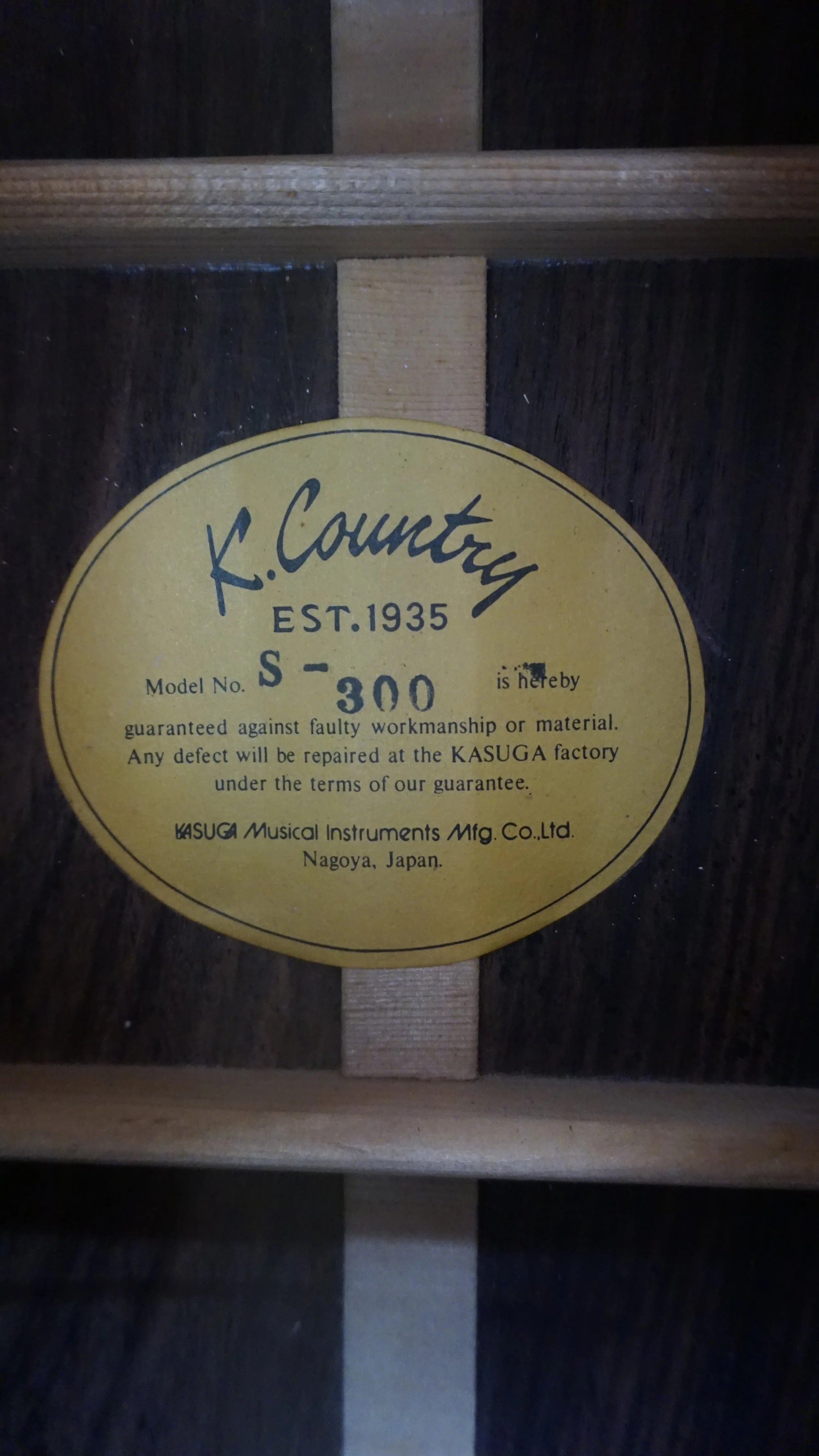 K. Country S-300 MIJ Dreadnought Acoustic Guitar Made in Japan Kasuga